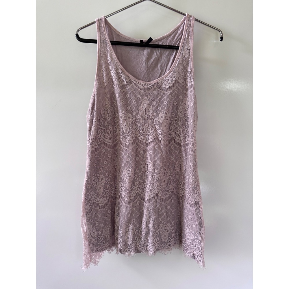 Maurices Womens Large Mauve Lace Overlay Racerback Tank Top‎ Eyelash Hem Boho